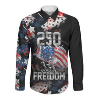 Personalized Largemouth Bass Fishing Long Sleeve Button Shirt America 250 Year Freedom