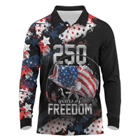 Personalized Largemouth Bass Fishing Long Sleeve Polo Shirt America 250 Year Freedom