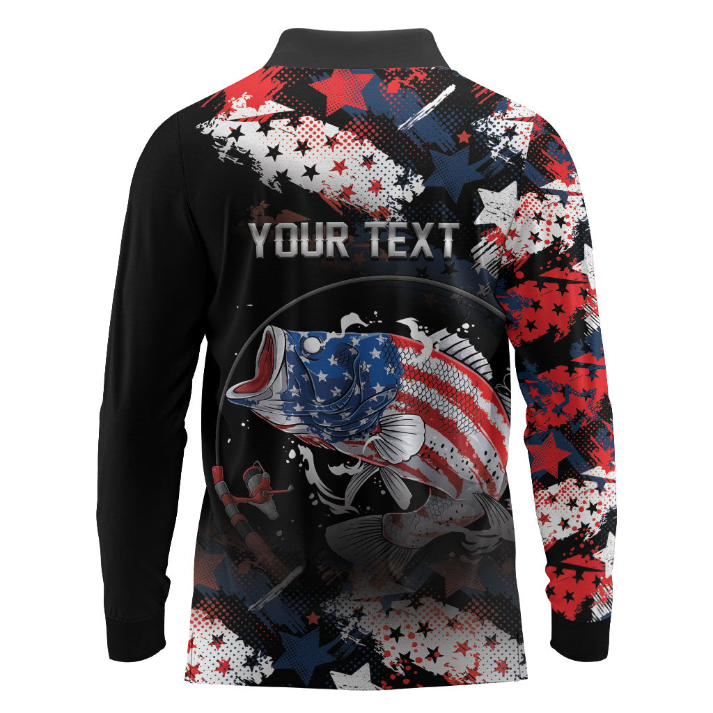 Personalized Largemouth Bass Fishing Long Sleeve Polo Shirt America 250 Year Freedom