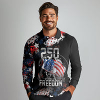 Personalized Largemouth Bass Fishing Long Sleeve Polo Shirt America 250 Year Freedom