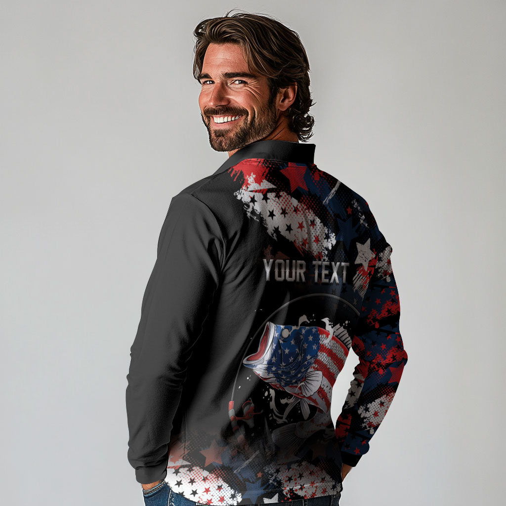 Personalized Largemouth Bass Fishing Long Sleeve Polo Shirt America 250 Year Freedom