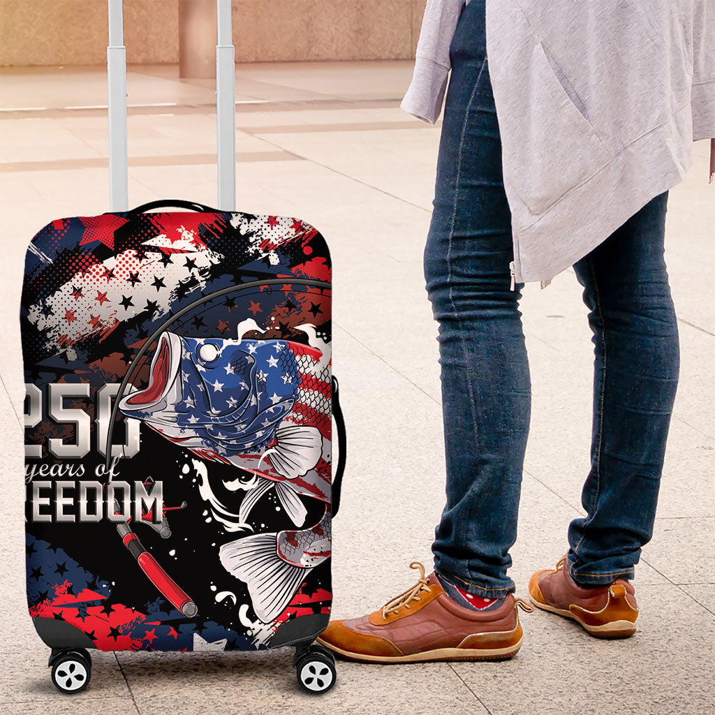Largemouth Bass Fishing Luggage Cover America 250 Year Freedom