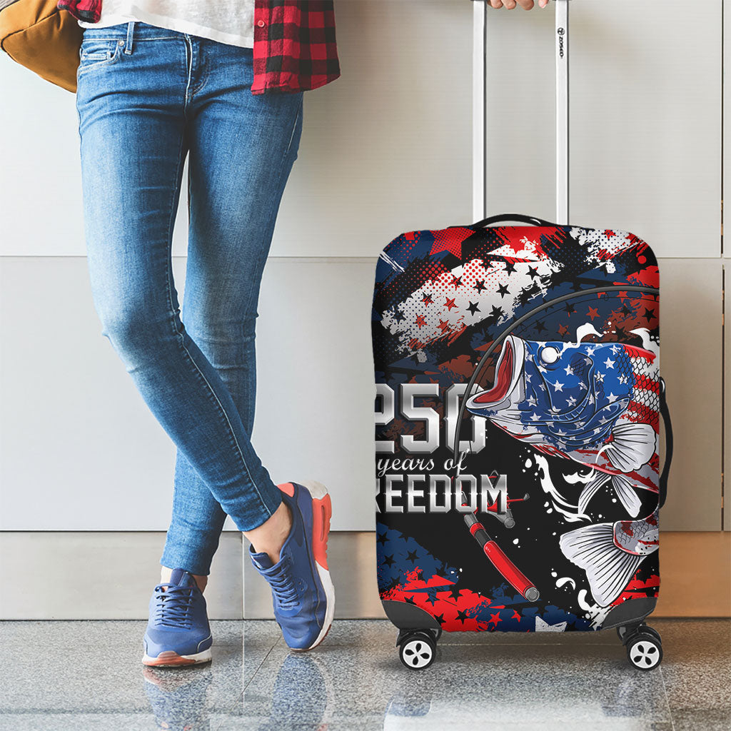 Largemouth Bass Fishing Luggage Cover America 250 Year Freedom