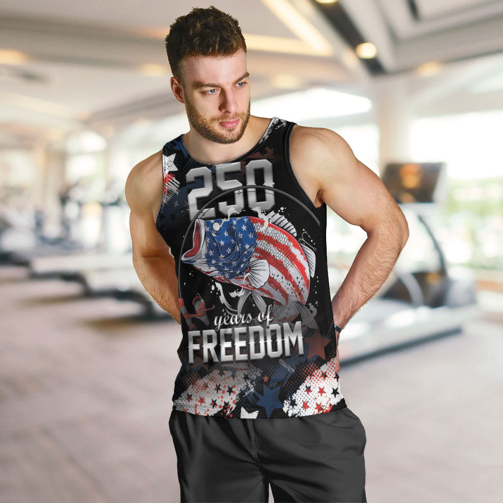 Personalized Largemouth Bass Fishing Men Tank Top America 250 Year Freedom