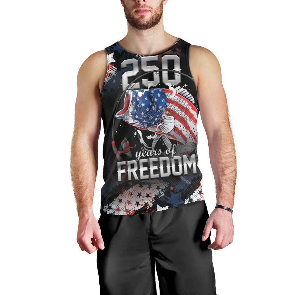 Personalized Largemouth Bass Fishing Men Tank Top America 250 Year Freedom