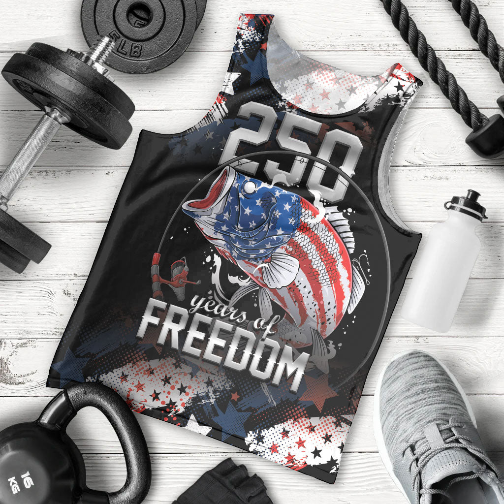 Personalized Largemouth Bass Fishing Men Tank Top America 250 Year Freedom