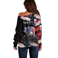 Personalized Largemouth Bass Fishing Off Shoulder Sweater America 250 Year Freedom