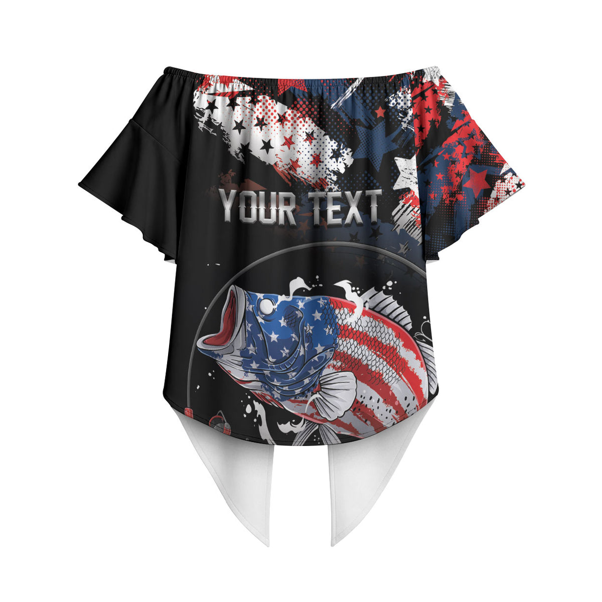 Personalized Largemouth Bass Fishing Off Shoulder Wrap Waist Top America 250 Year Freedom