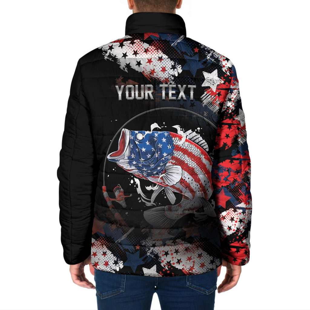 Personalized Largemouth Bass Fishing Padded Jacket America 250 Year Freedom