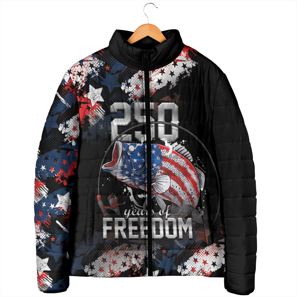 Personalized Largemouth Bass Fishing Padded Jacket America 250 Year Freedom