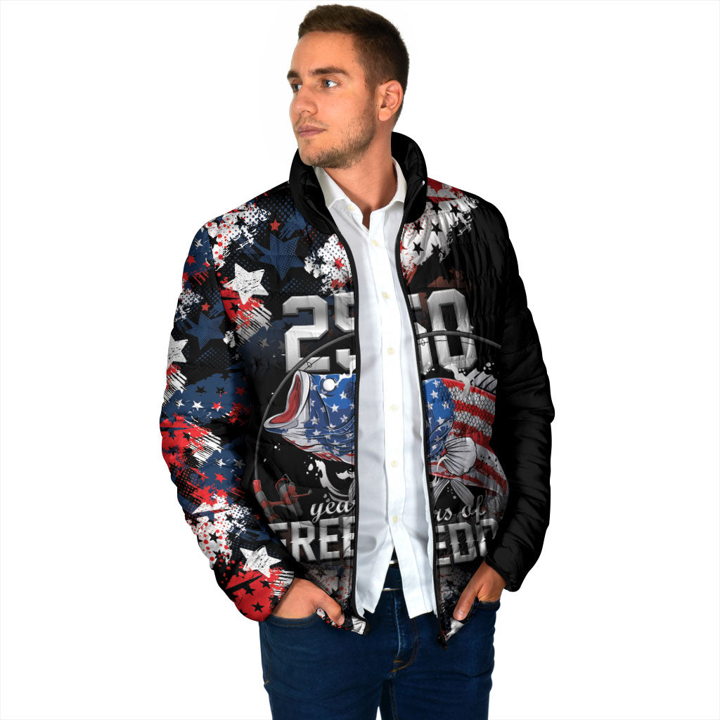 Personalized Largemouth Bass Fishing Padded Jacket America 250 Year Freedom