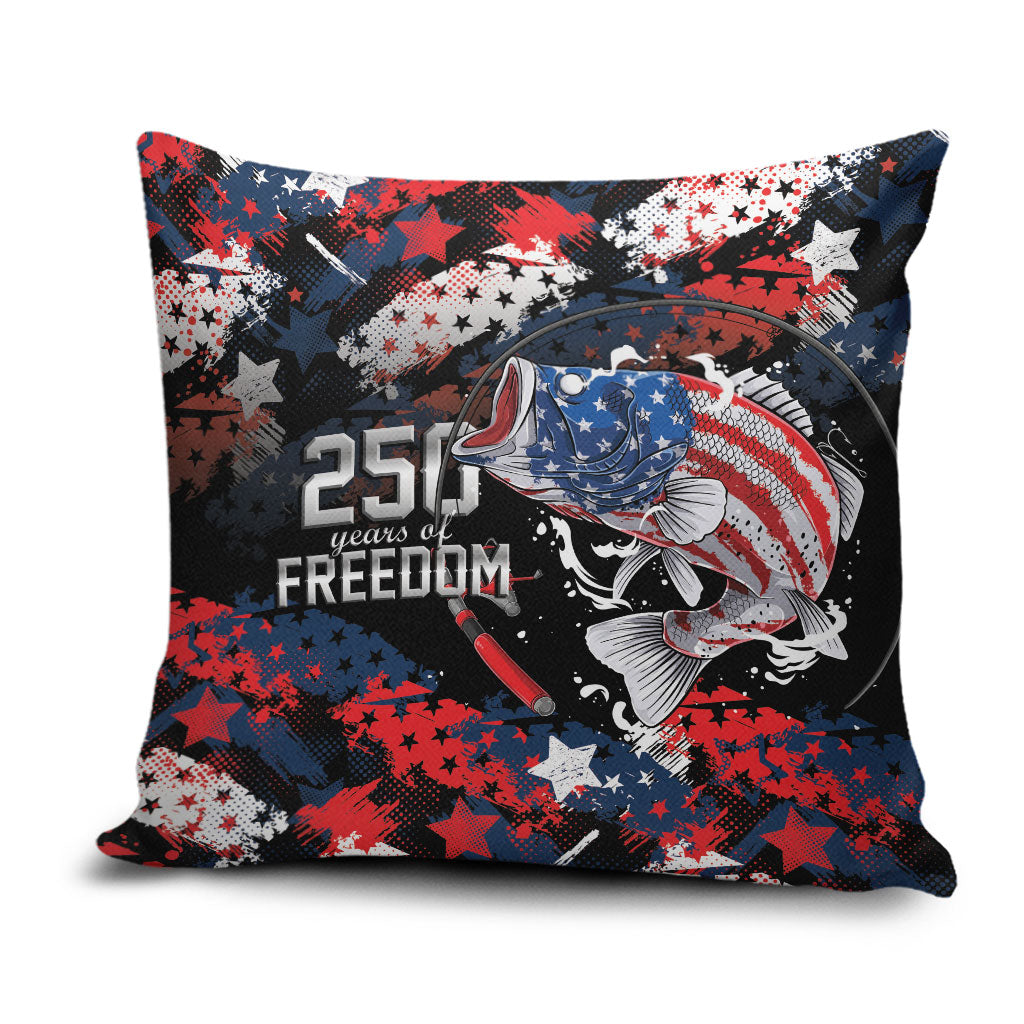 Largemouth Bass Fishing Pillow Cover America 250 Year Freedom