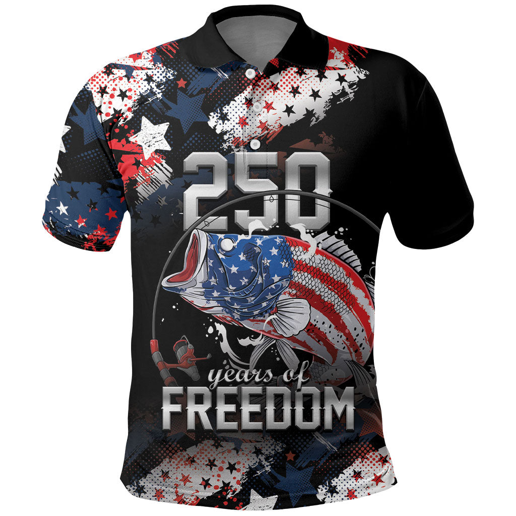 Personalized Largemouth Bass Fishing Polo Shirt America 250 Year Freedom