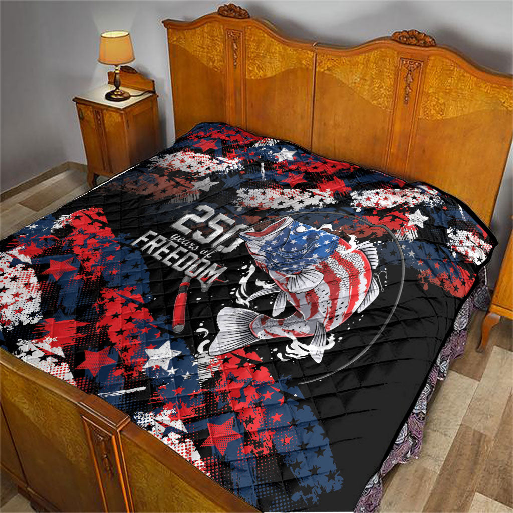 Largemouth Bass Fishing Quilt America 250 Year Freedom