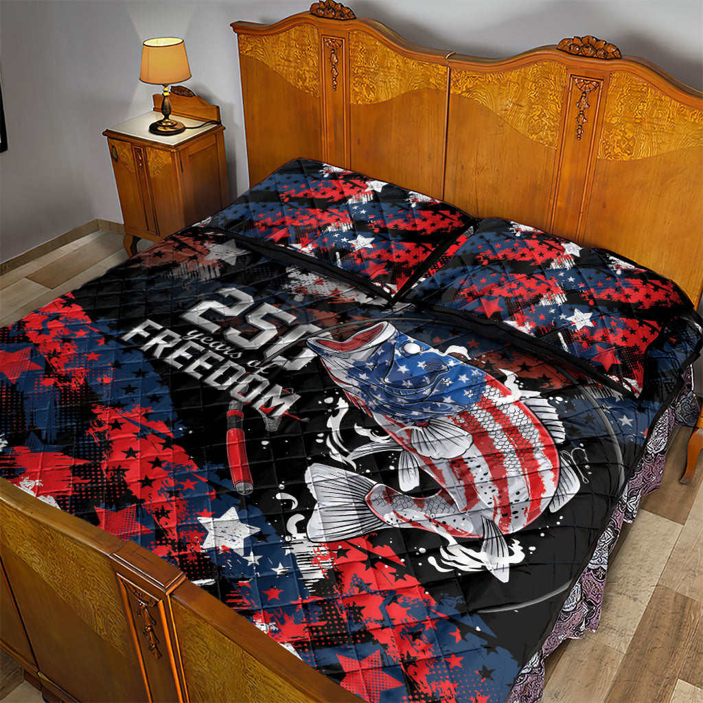 Largemouth Bass Fishing Quilt Bed Set America 250 Year Freedom