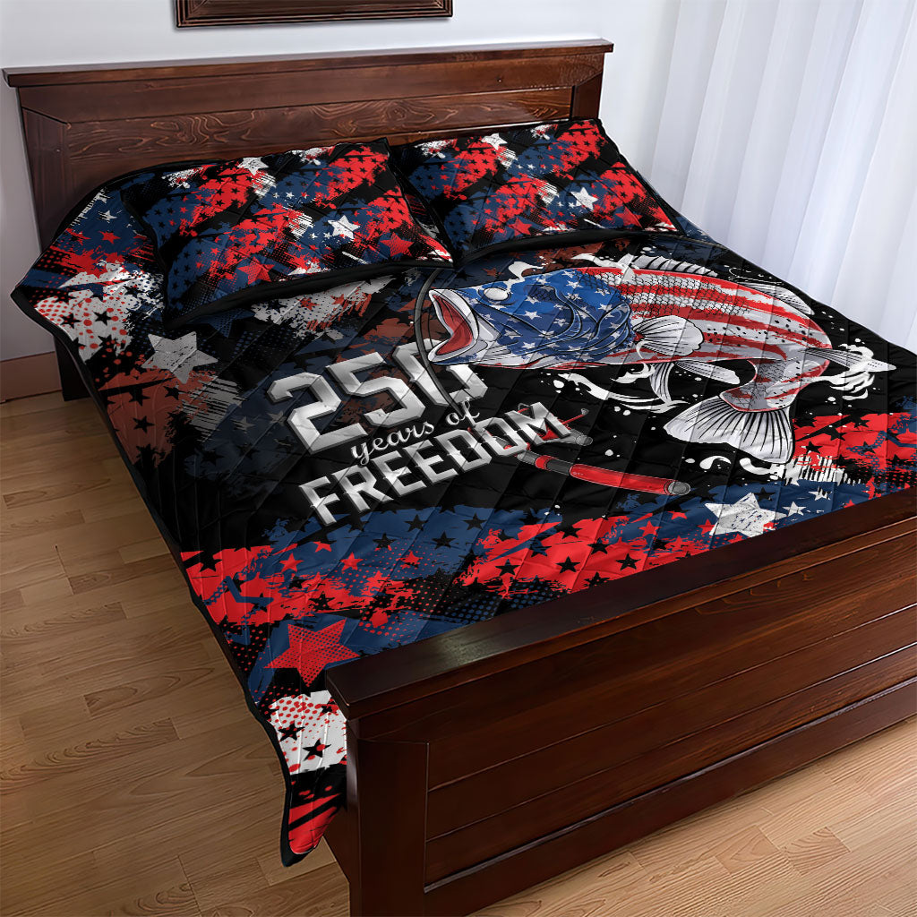 Largemouth Bass Fishing Quilt Bed Set America 250 Year Freedom