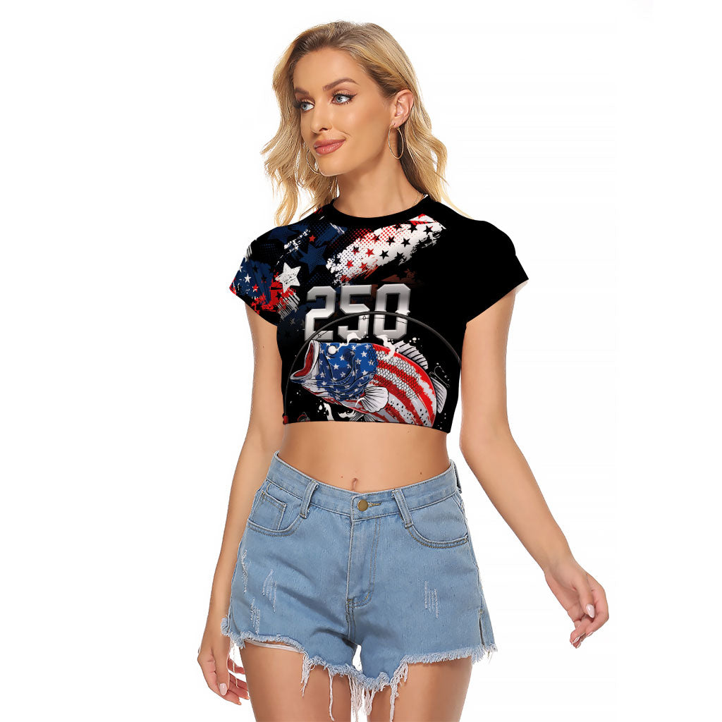 Personalized Largemouth Bass Fishing Raglan Cropped T Shirt America 250 Year Freedom