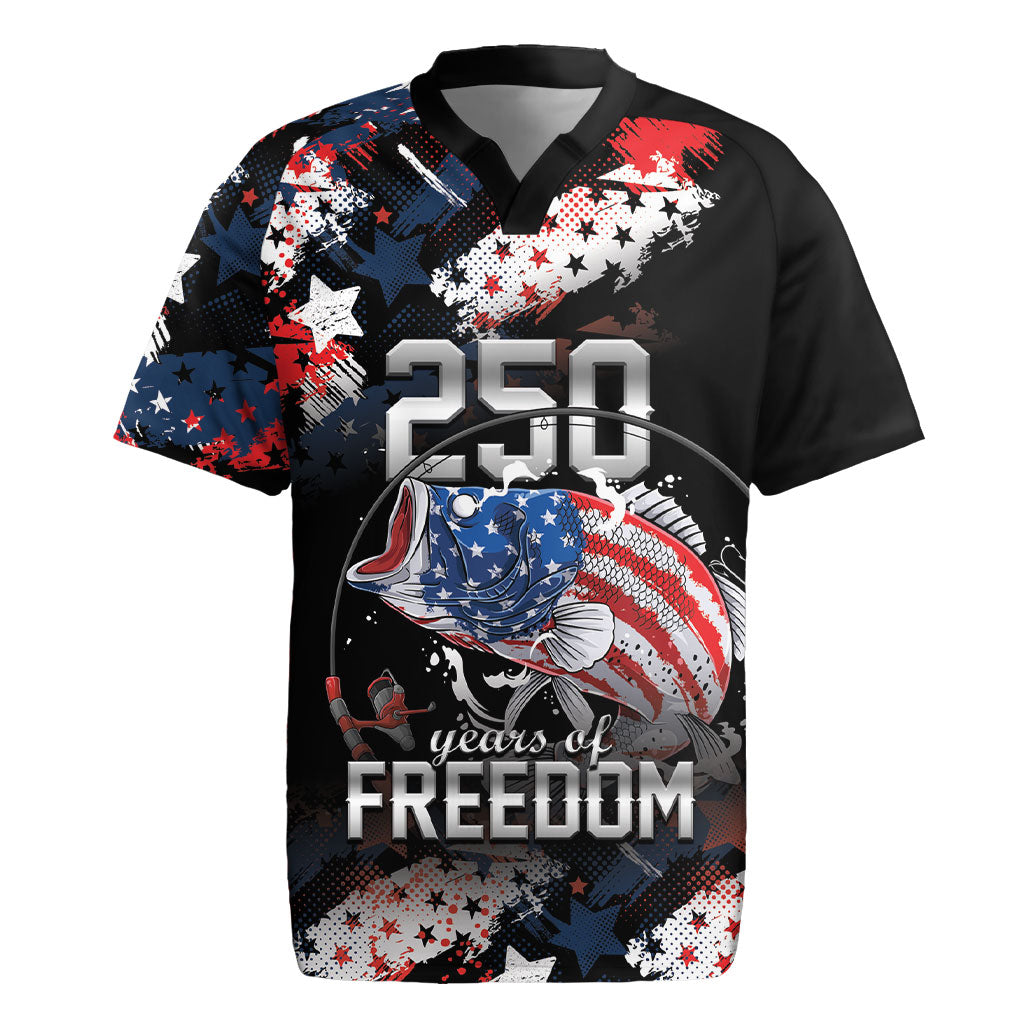 Personalized Largemouth Bass Fishing Rugby Jersey America 250 Year Freedom