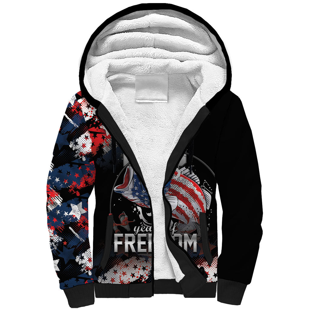 Personalized Largemouth Bass Fishing Sherpa Hoodie America 250 Year Freedom