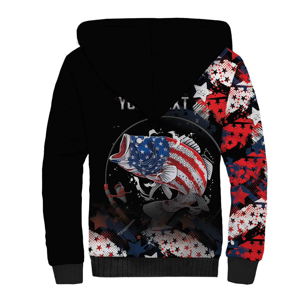 Personalized Largemouth Bass Fishing Sherpa Hoodie America 250 Year Freedom