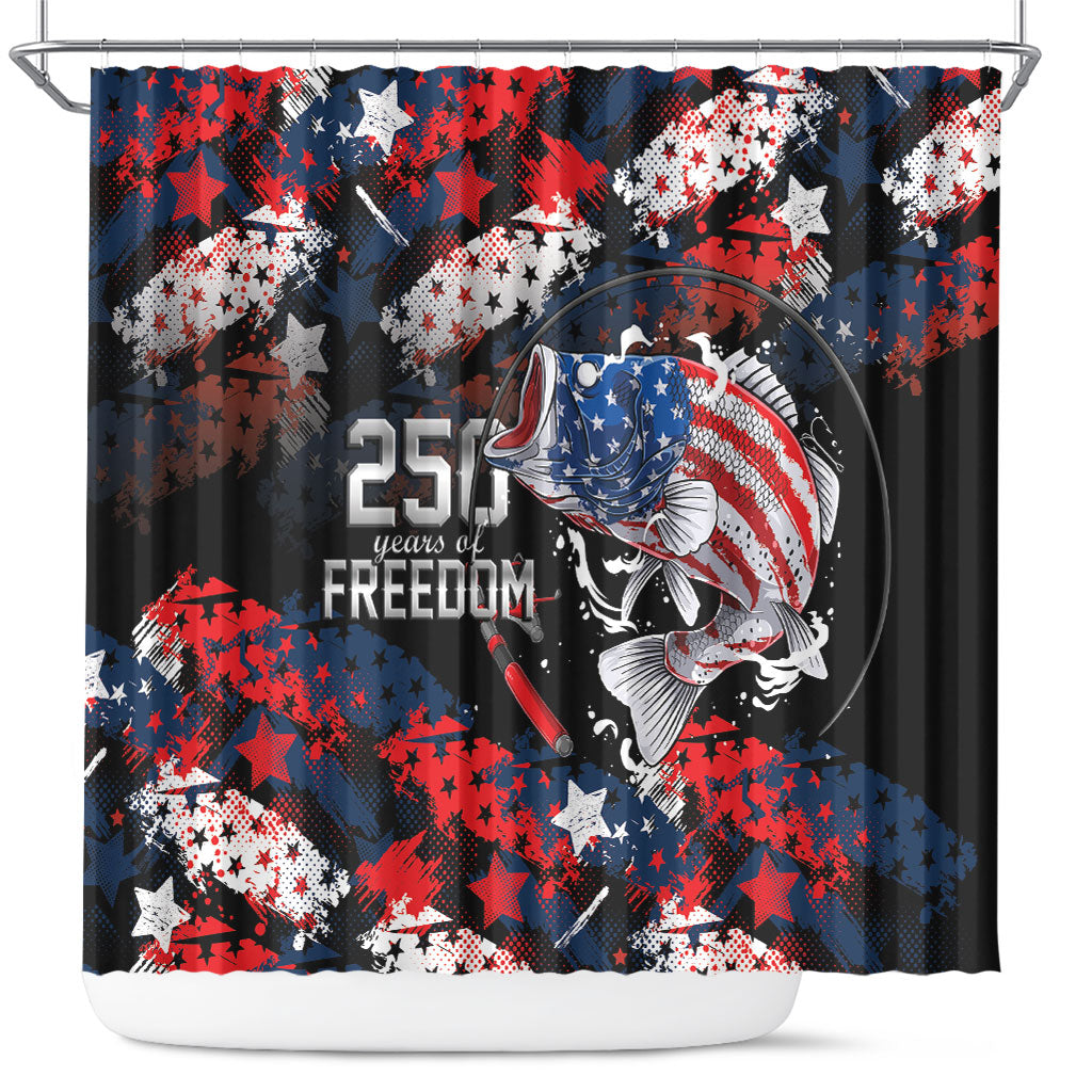 Largemouth Bass Fishing Shower Curtain America 250 Year Freedom