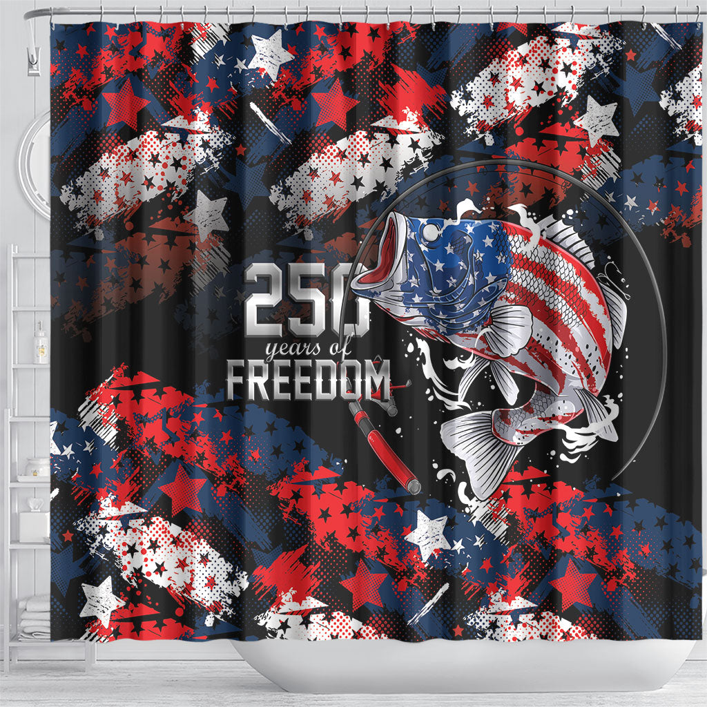 Largemouth Bass Fishing Shower Curtain America 250 Year Freedom