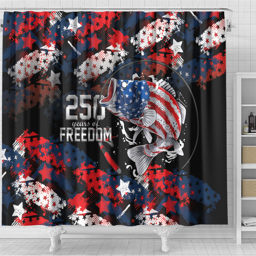 Largemouth Bass Fishing Shower Curtain America 250 Year Freedom