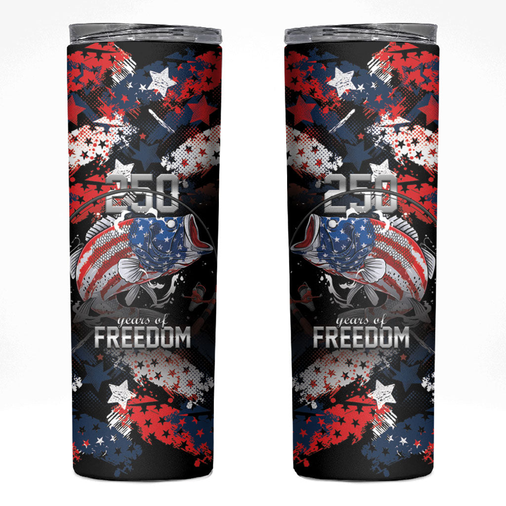 Personalized Largemouth Bass Fishing Skinny Tumbler America 250 Year Freedom