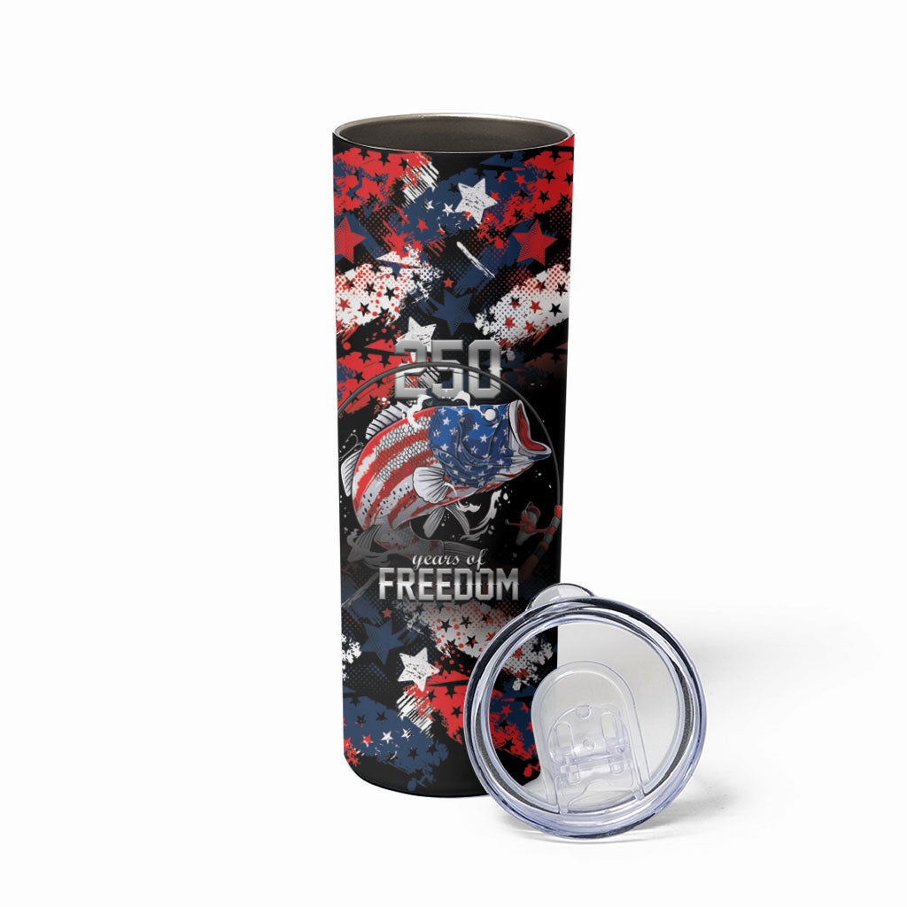 Personalized Largemouth Bass Fishing Skinny Tumbler America 250 Year Freedom