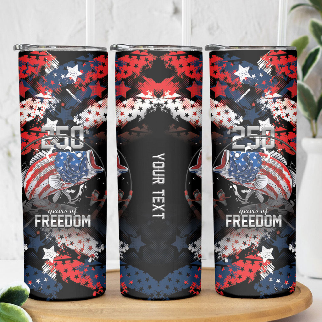 Personalized Largemouth Bass Fishing Skinny Tumbler America 250 Year Freedom