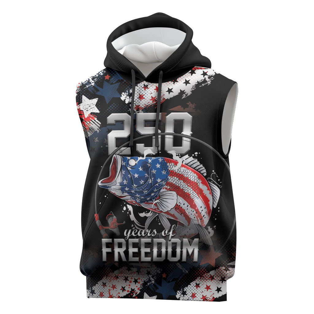 Personalized Largemouth Bass Fishing Sleeveless Hoodie America 250 Year Freedom