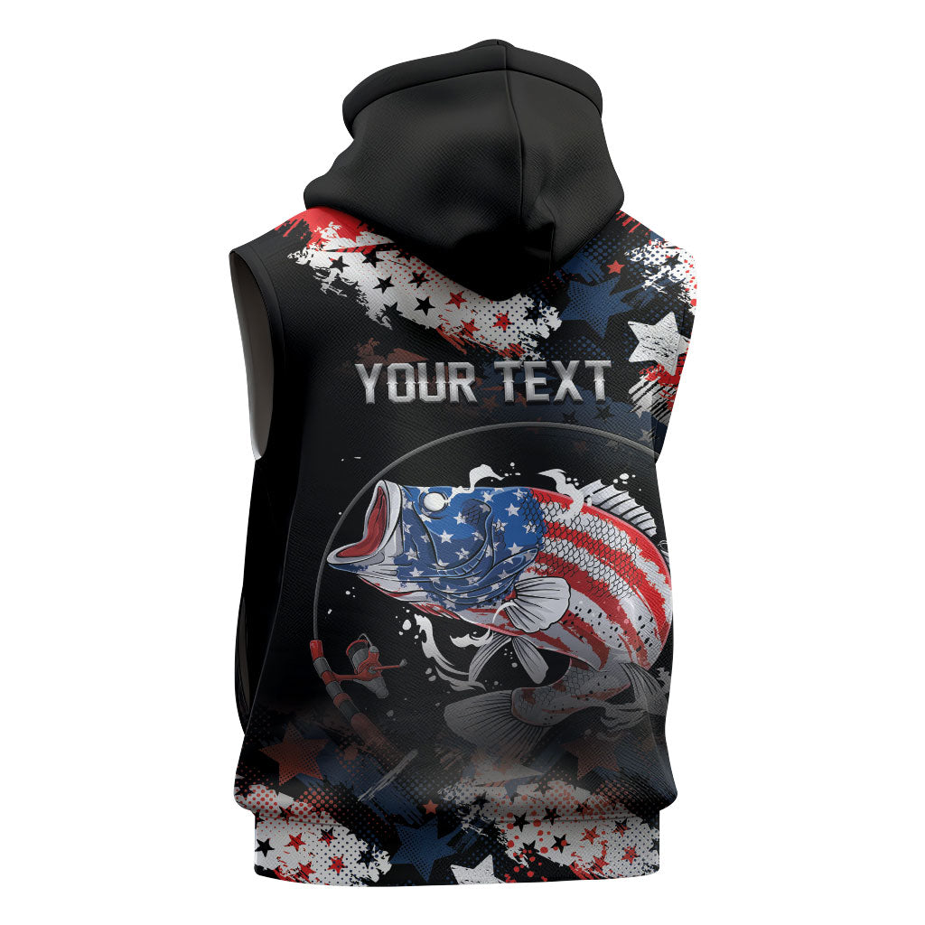 Personalized Largemouth Bass Fishing Sleeveless Hoodie America 250 Year Freedom