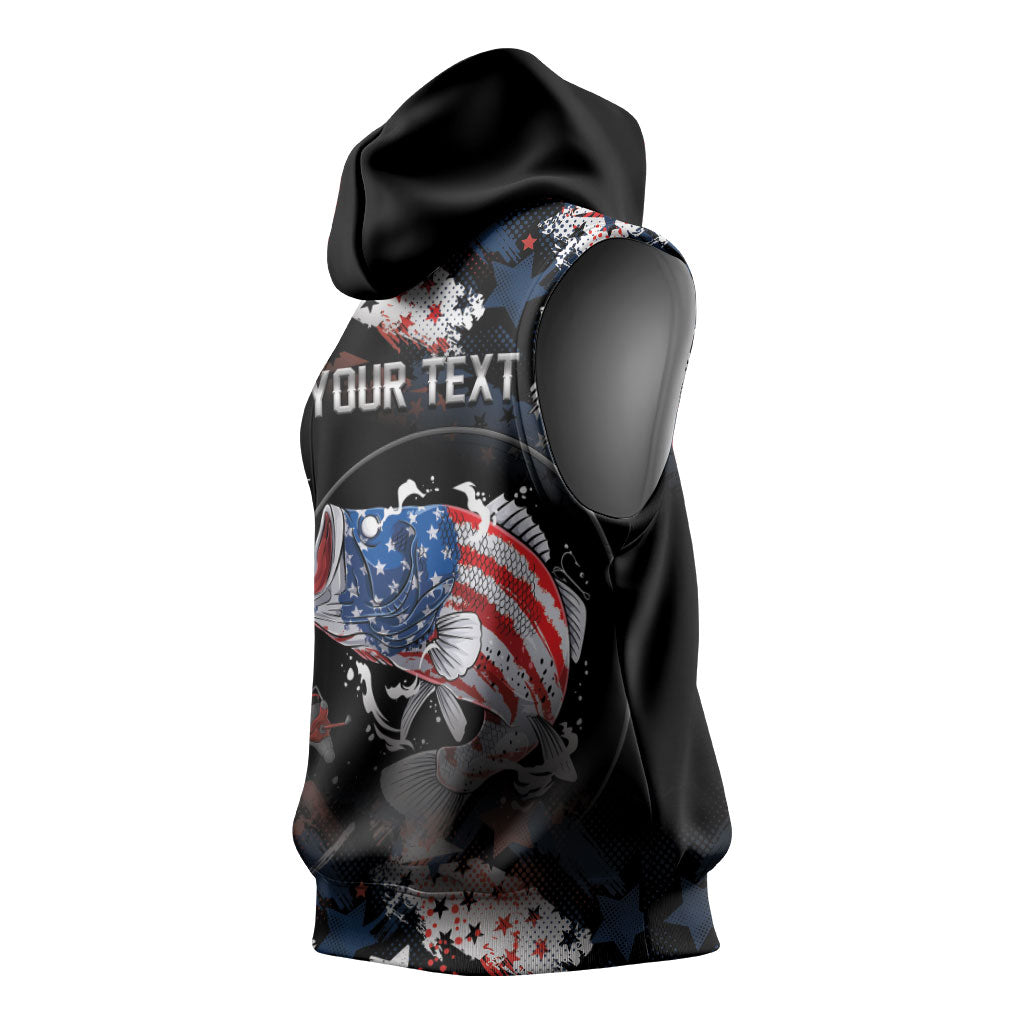 Personalized Largemouth Bass Fishing Sleeveless Hoodie America 250 Year Freedom