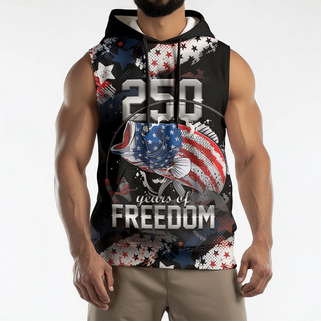 Personalized Largemouth Bass Fishing Sleeveless Hoodie America 250 Year Freedom
