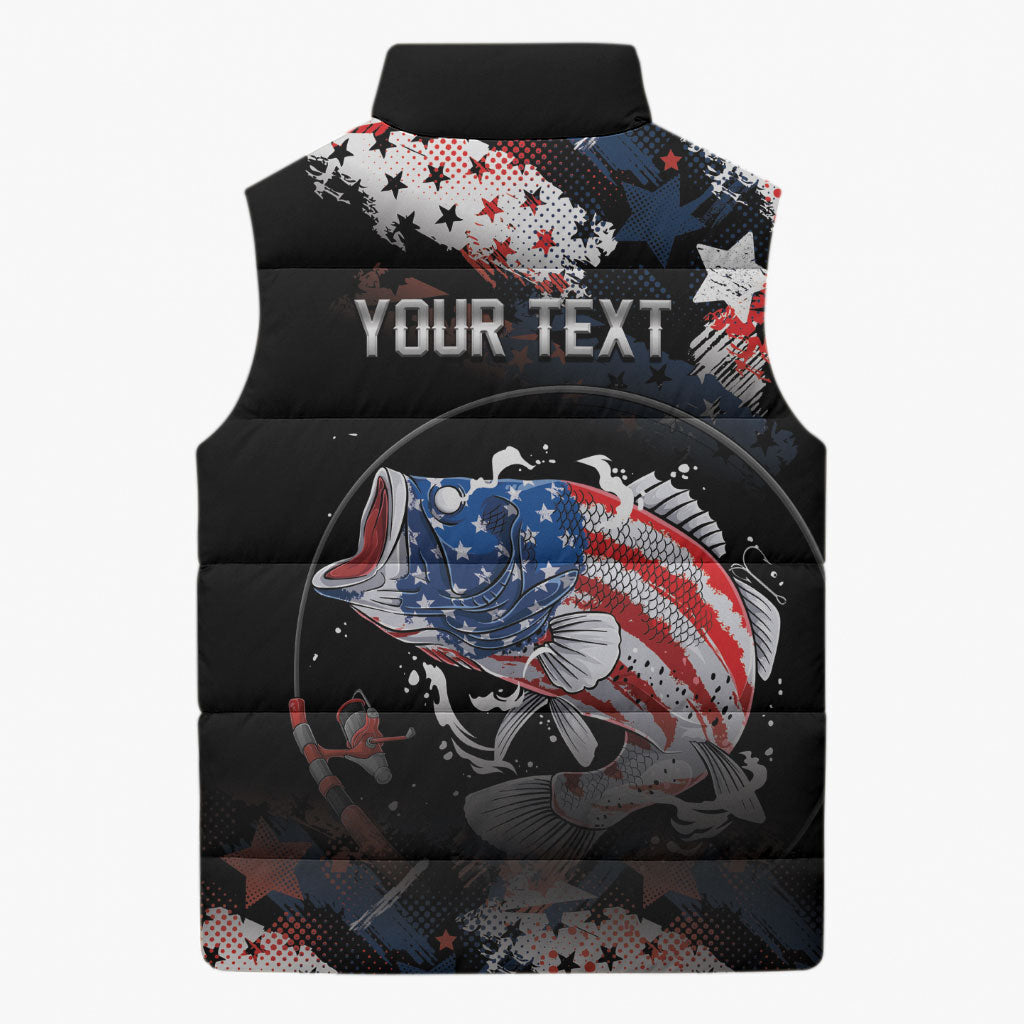 Personalized Largemouth Bass Fishing Sleeveless Puffer Jacket America 250 Year Freedom