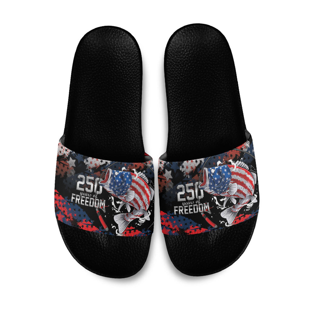 Largemouth Bass Fishing Slide Sandals America 250 Year Freedom