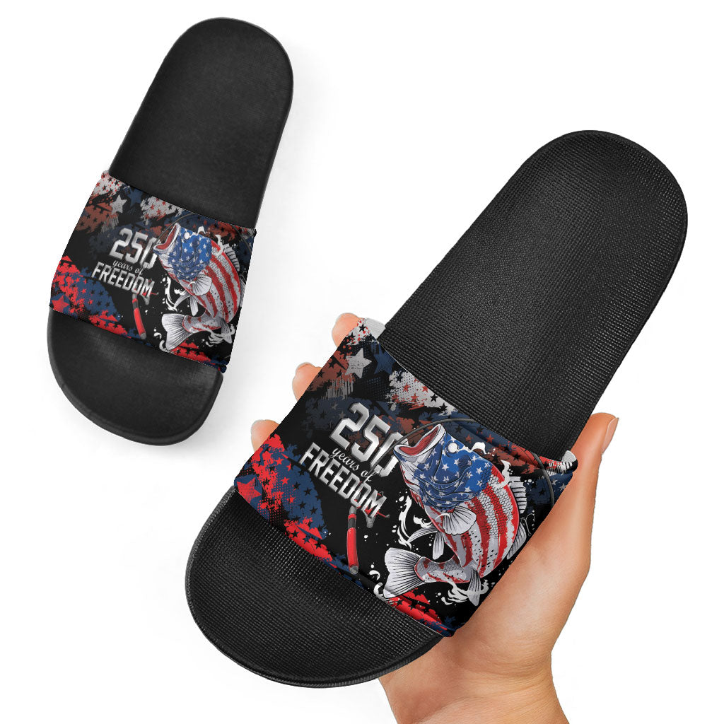 Largemouth Bass Fishing Slide Sandals America 250 Year Freedom