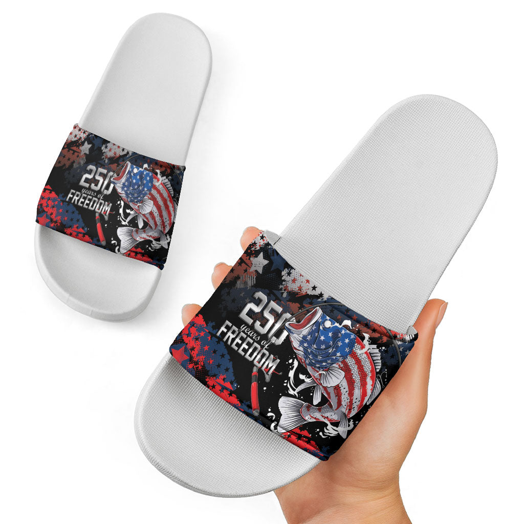 Largemouth Bass Fishing Slide Sandals America 250 Year Freedom