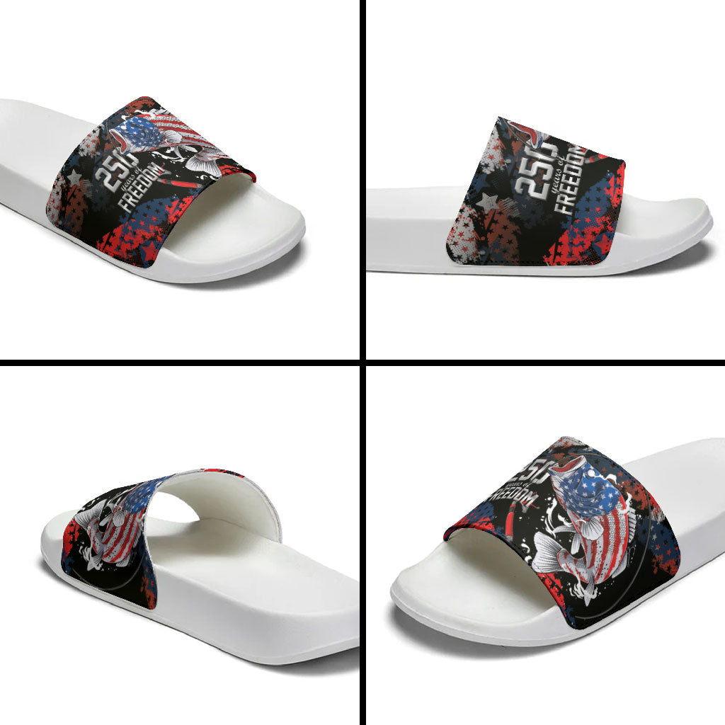 Largemouth Bass Fishing Slide Sandals America 250 Year Freedom