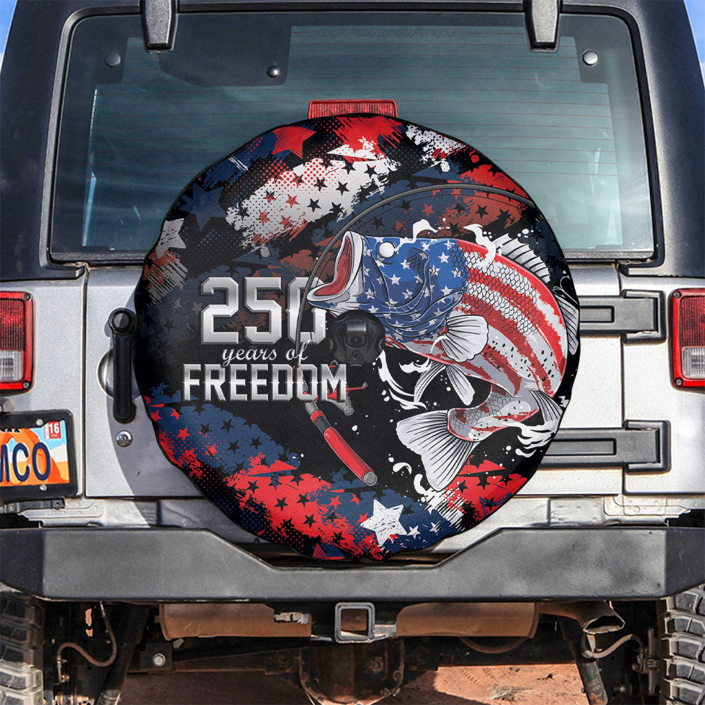 Largemouth Bass Fishing Spare Tire Cover America 250 Year Freedom