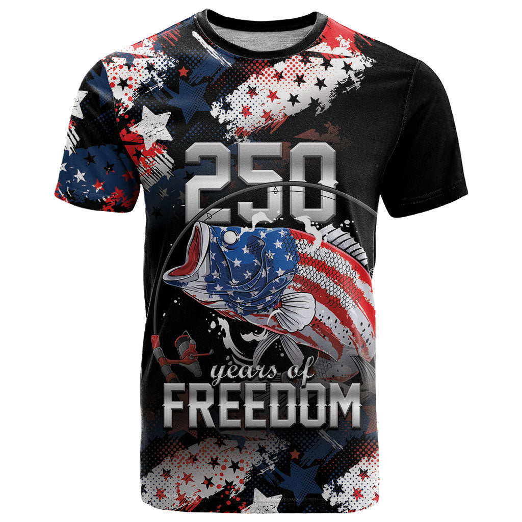 Personalized Largemouth Bass Fishing T Shirt America 250 Year Freedom