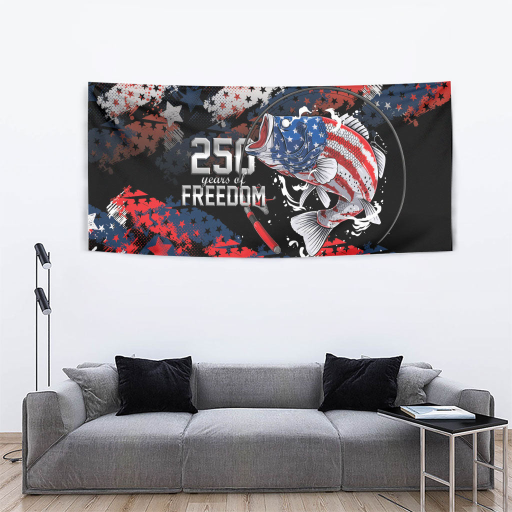 Largemouth Bass Fishing Tapestry America 250 Year Freedom