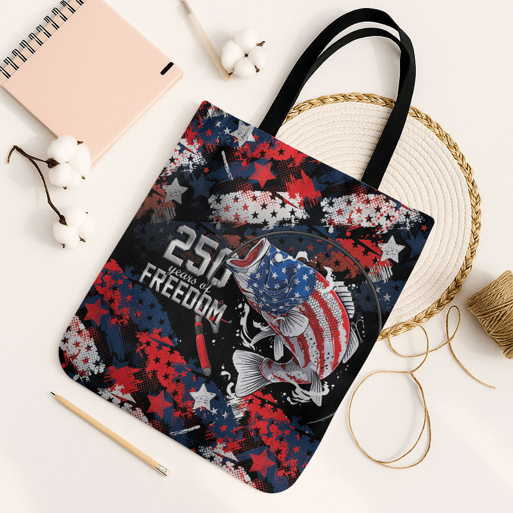 Largemouth Bass Fishing Tote Bag America 250 Year Freedom