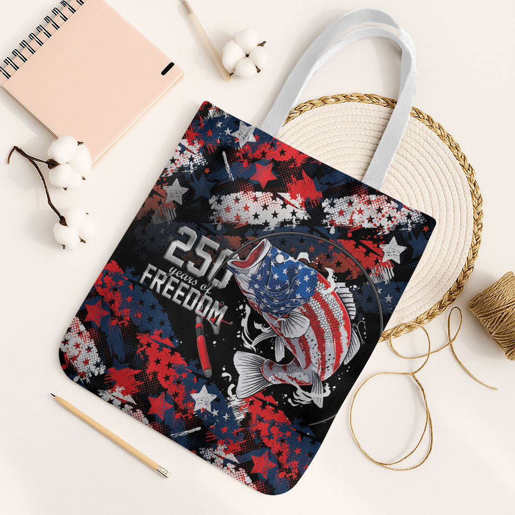 Largemouth Bass Fishing Tote Bag America 250 Year Freedom