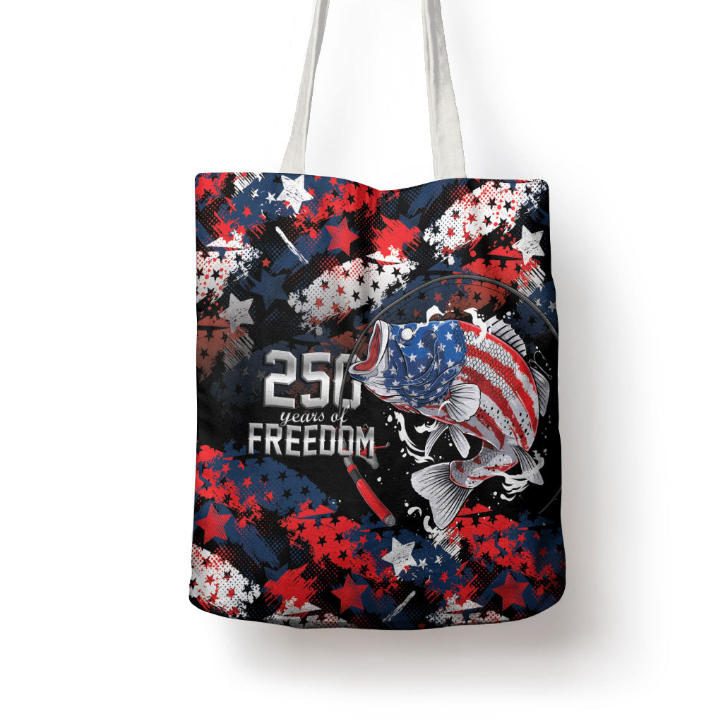 Largemouth Bass Fishing Tote Bag America 250 Year Freedom