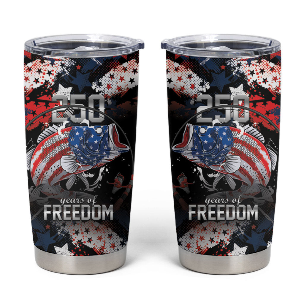 Personalized Largemouth Bass Fishing Tumbler Cup America 250 Year Freedom