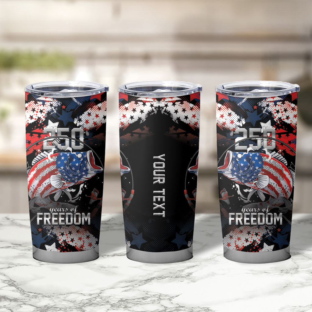 Personalized Largemouth Bass Fishing Tumbler Cup America 250 Year Freedom