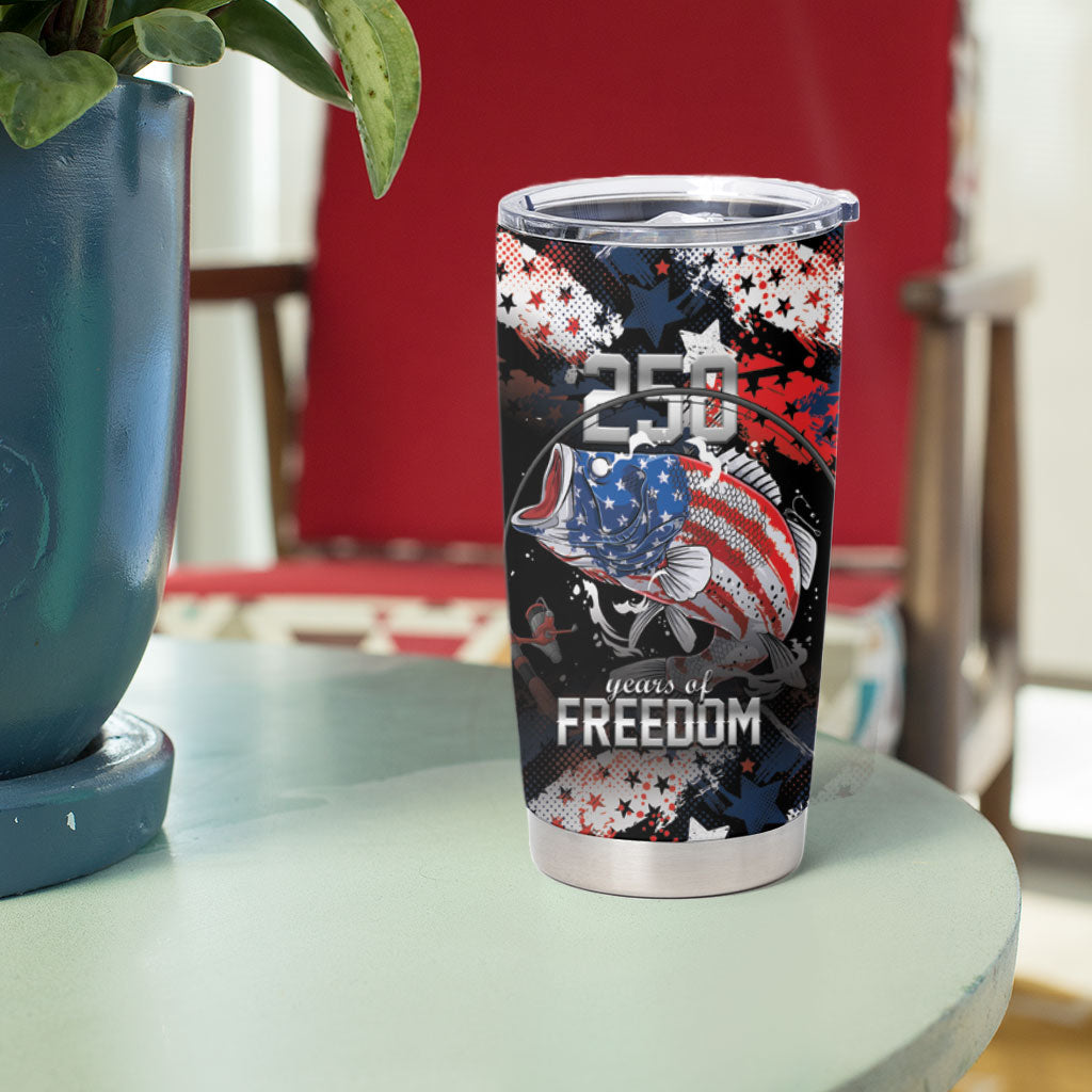 Personalized Largemouth Bass Fishing Tumbler Cup America 250 Year Freedom