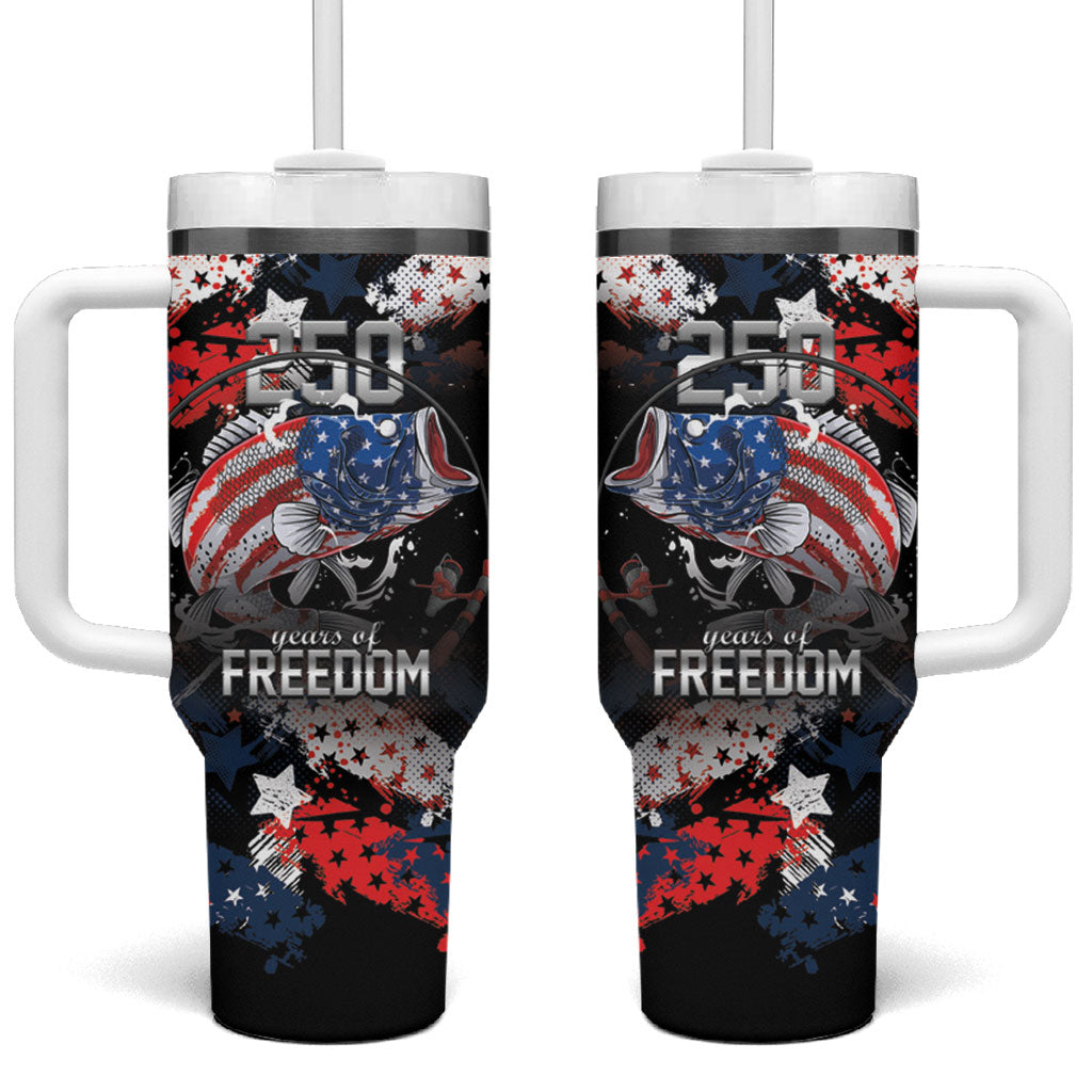 Personalized Largemouth Bass Fishing Tumbler With Handle America 250 Year Freedom