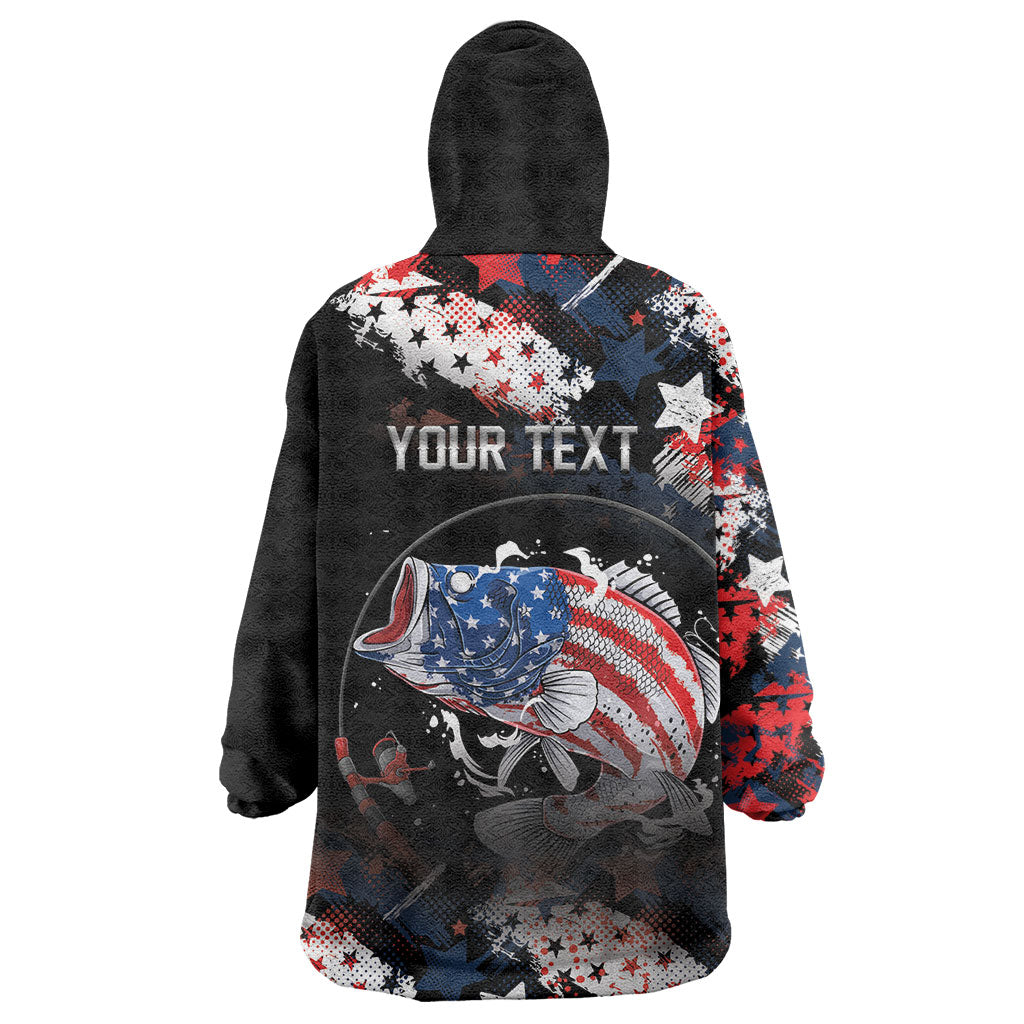 Personalized Largemouth Bass Fishing Wearable Blanket Hoodie America 250 Year Freedom